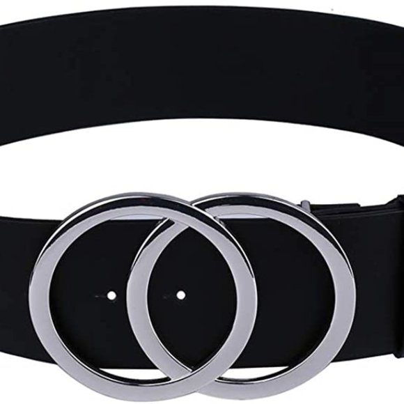 Belt Black Faux Leather Fashion Strap with Double main image 4